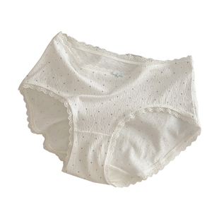 好看的蓝色系！日韩ins风高颜值棉内裤女中腰蕾丝边蚕桑丝抑菌档
