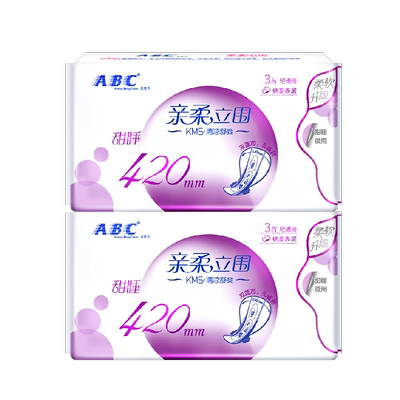 ABC夜用棉柔420mm卫生巾3片×2包