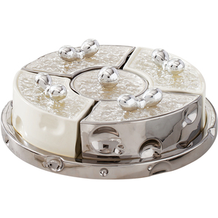 奶油风干果盘收纳盒分格带盖糖果零食盘陶瓷水果盘轻奢高档高级感