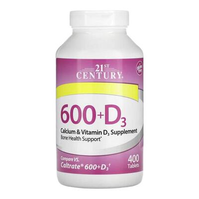 21st Century补钙含维生素600+D3片骨骼肌肉健康神经健康好吸收运
