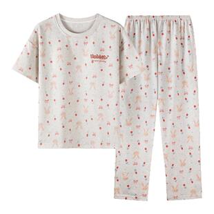 卡之恋睡衣女款2026新款夏纯棉带胸垫短袖长裤可爱夏季女士家居服