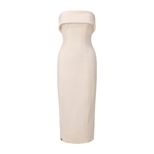 le palais vintage原创斯拉夫贵妇 纯白毛呢鱼骨收腰S曲线抹胸裙