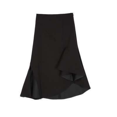 赫本风高腰显瘦荷叶边a字鱼尾裙