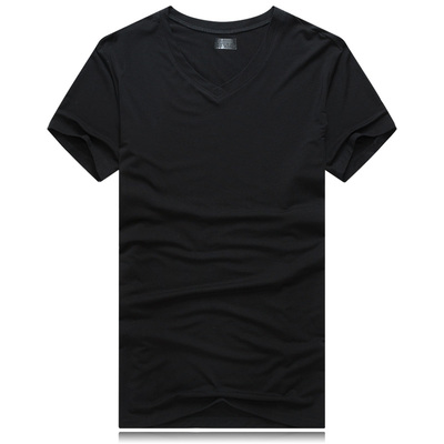 加肥加大码V领宽松纯色短袖t恤