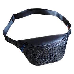 2026新款男士真皮胸包牛皮休闲简约单肩斜挎编织机车摩托前背腰包