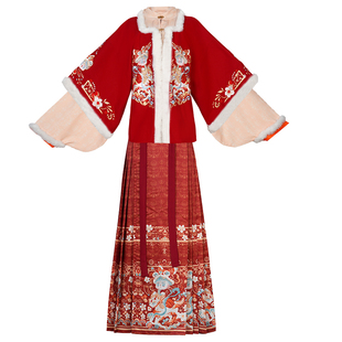 原创【瑞马祥年】明制拜年汉服女方领刺绣比甲马面裙冬款加绒套装