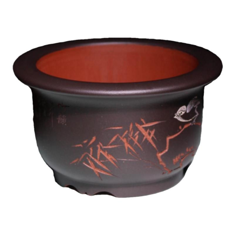 紫砂粉浆金钟手工精品花盆
