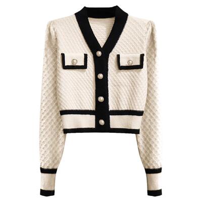 小香风高腰针织开衫外套