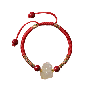 遇见普陀山本命年和田玉马年十二生肖红绳手链好运黑色编织绳手绳