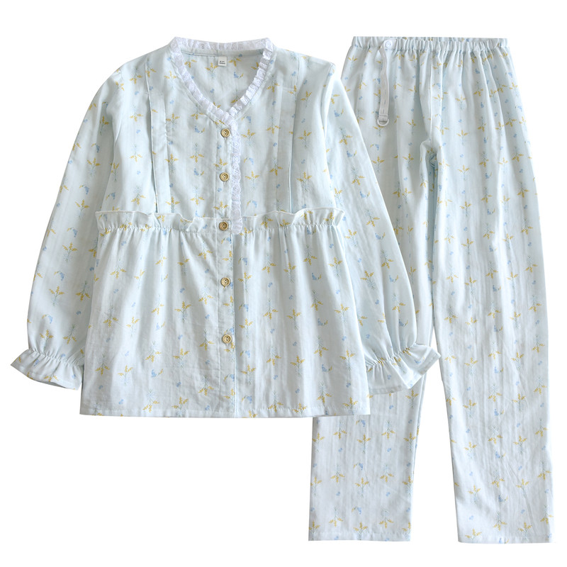 夏季月子服纯棉纱布全棉吸汗孕妇睡衣薄款哺乳产妇家居服a类套装