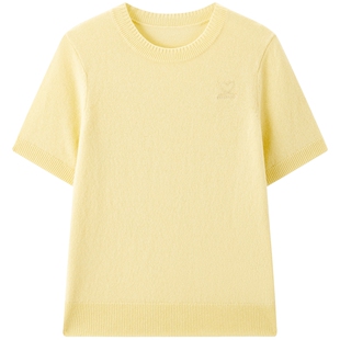 太平鸟 全羊毛圆领短袖针织26春夏季新款爱心刺绣图案三好针织衫