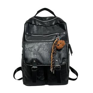 双肩包男大容量潮牌旅行PU皮背包女休闲大学生书包时尚百搭电脑包