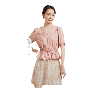 乔万尼真丝衬衫女2026新款夏季桑蚕丝短袖上衣收腰减龄EF2C411
