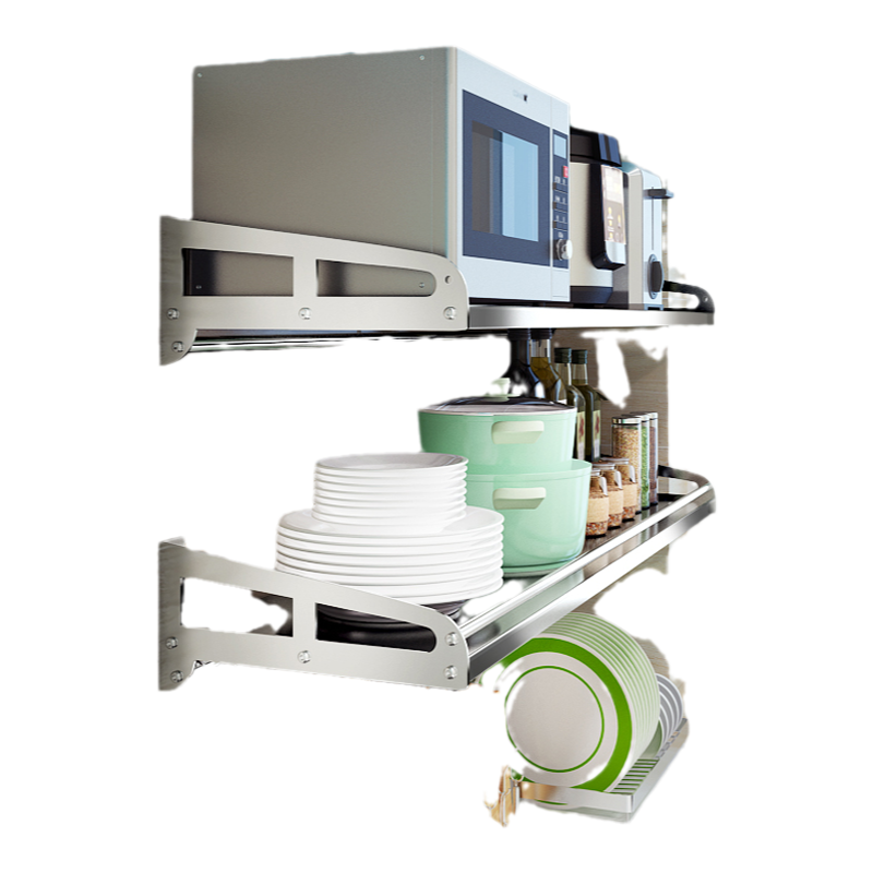墙上304不锈钢壁挂式微波炉置物架厨房收纳调料支架子一字板单层