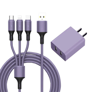 红色三合一充电器数据线快充套装车载双口三口充电头车载usb一拖三闪充通用适用苹果华为小米iPhone安卓typec