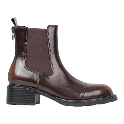 fed复古真皮粗跟显瘦切尔西短靴