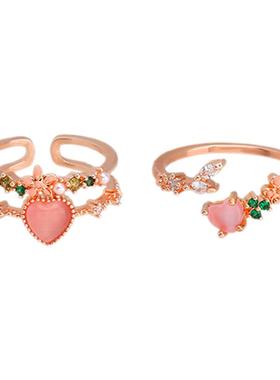 双层爱心锆石开口戒指女百搭指环