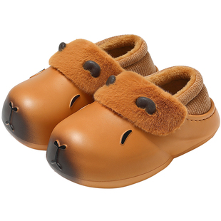 卡皮巴拉儿童棉拖鞋男童冬季EVA防水中大童居家加绒保暖女宝棉鞋
