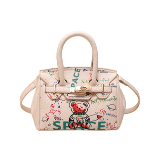 小众卡通涂鸦铂金手提包包女2024新款潮夏时尚印花凯丽单肩斜挎包