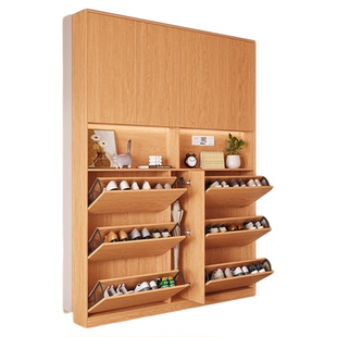 实木定制鞋柜家用门口入户橡木储物小窄楼道走廊超薄单层翻斗鞋柜