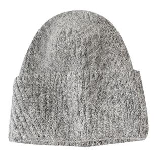 2025兔毛帽子女冬毛线帽保暖秋款羊毛针织帽大头围美式冷帽护耳帽