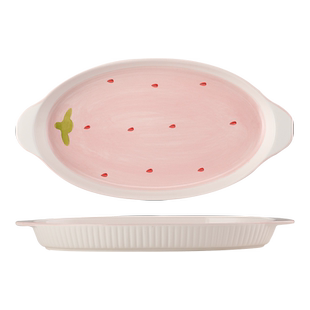 可爱好看的双耳陶瓷鱼盘家用蒸鱼盘子长方形餐具菜盘装鱼盘高颜值