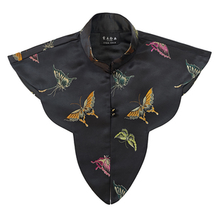 新中式中国风小立领云肩彩蝶飞舞云肩质感高档装饰描金扣假领子