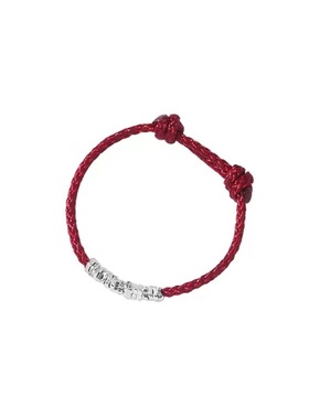 手工编织碎银子红绳调节戒指