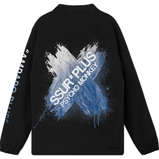 SSUR*PLUS联名PCMY刷漆教练夹克ins潮牌情侣装外套街头男女秋季