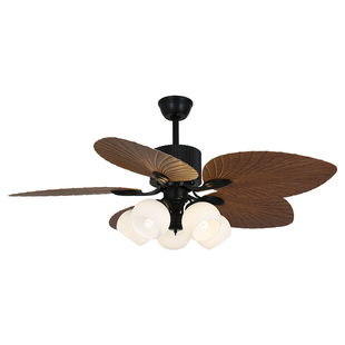 南洋复古客厅吊扇灯中古卧室餐厅电风扇吊灯一体两用芭蕉叶风扇灯