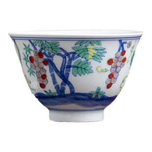 鸡缸杯斗彩手绘仿明成化三秋葡萄杯功夫茶杯景德镇手绘薄胎主人杯