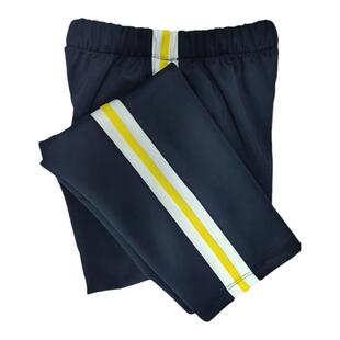 藏蓝色直筒学生校服裤子上拼白宽杠压浅黄条男女四季校裤支持定制