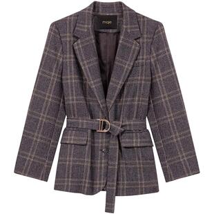 季末7折Maje商场同款2025秋冬新款女装法式格纹系带收腰西装外套