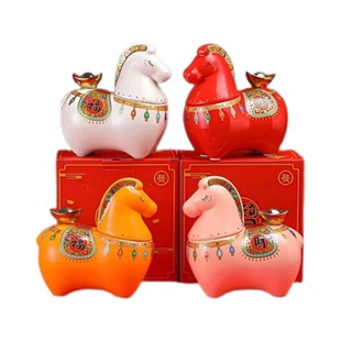 2026新款陶瓷茶叶罐吉祥物生肖马年伴手礼防潮密封罐招财摆件礼盒