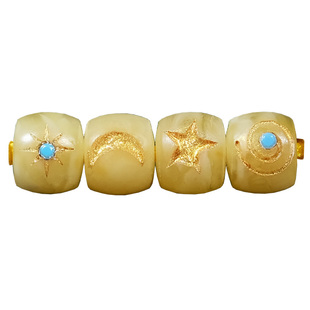 天然俄料蜜蜡日月星辰直切桶珠子 星月配饰diy文玩手串隔珠顶珠