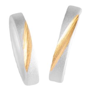 轻奢小众纯银情侣对戒手工磨砂冷淡风潮男戒指金银错简约黄金女戒