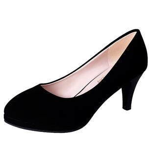 大学生空乘礼仪高跟鞋女细跟黑色职业工作正装面试大码圆头单皮鞋