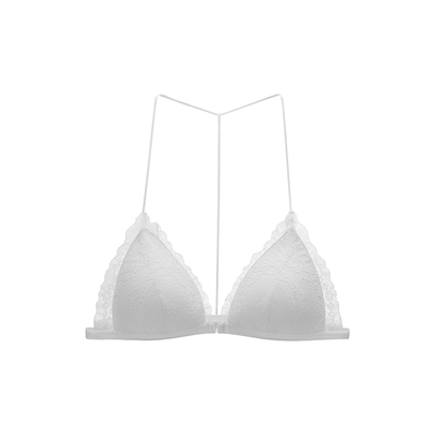 MIMIFANTASY法式蕾丝美背内衣2025细肩带深V挂脖前扣三角杯薄款