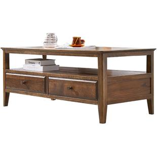 美式全实木茶几家用复古胡桃木色橡木茶桌简约客厅1米1.2米咖啡桌