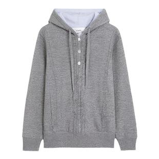 “Miu系美拉德穿搭” PIT复古绞花灰色连帽针织衫女2025早秋新款