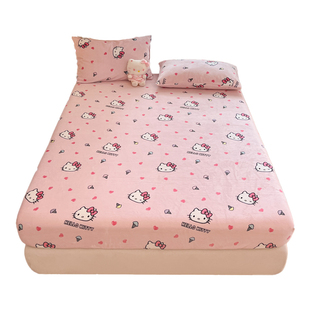 helloKitty牛奶绒床单床笠保暖儿童床上三件套卡通珊瑚绒床罩KT猫