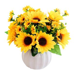 向日葵假花仿真花摆设客厅餐桌花艺摆件家居装饰塑料花束绢花盆栽
