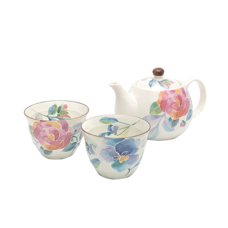 日本进口和蓝玫瑰花陶瓷茶壶礼盒