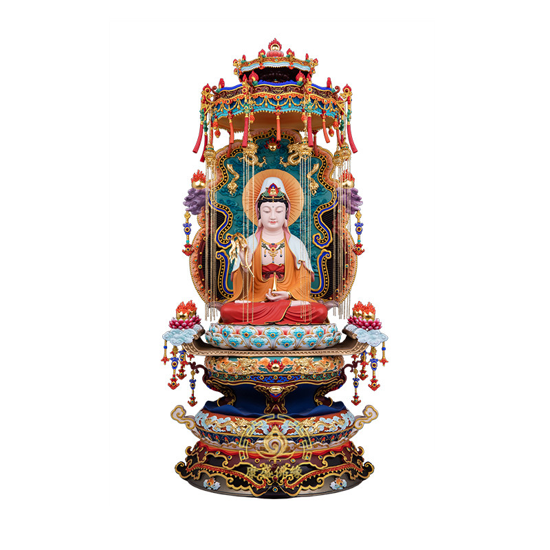娑婆三圣全堂铜彩绘佛像摆件