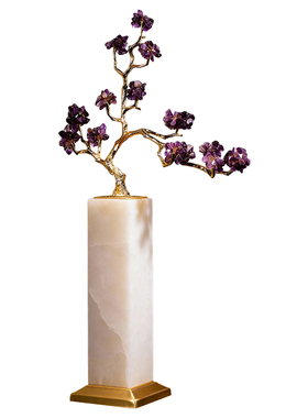 招财紫水晶石发财树迎客松摆件