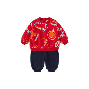 巴拉巴拉宝宝运动套装男童女童加绒红色拜年服秋冬款童装儿童衣服