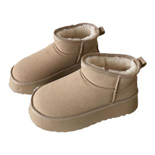 2025冬季新款雪地靴女韩版百搭圆头复古增高棉鞋ins厚底加绒短靴