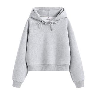 班尼路灰色连帽卫衣女春夏新款小个子短款宽松休闲通勤百搭上衣Q