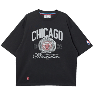 杰克琼斯男装秋T恤NBA联名公牛队纯棉短袖225301044