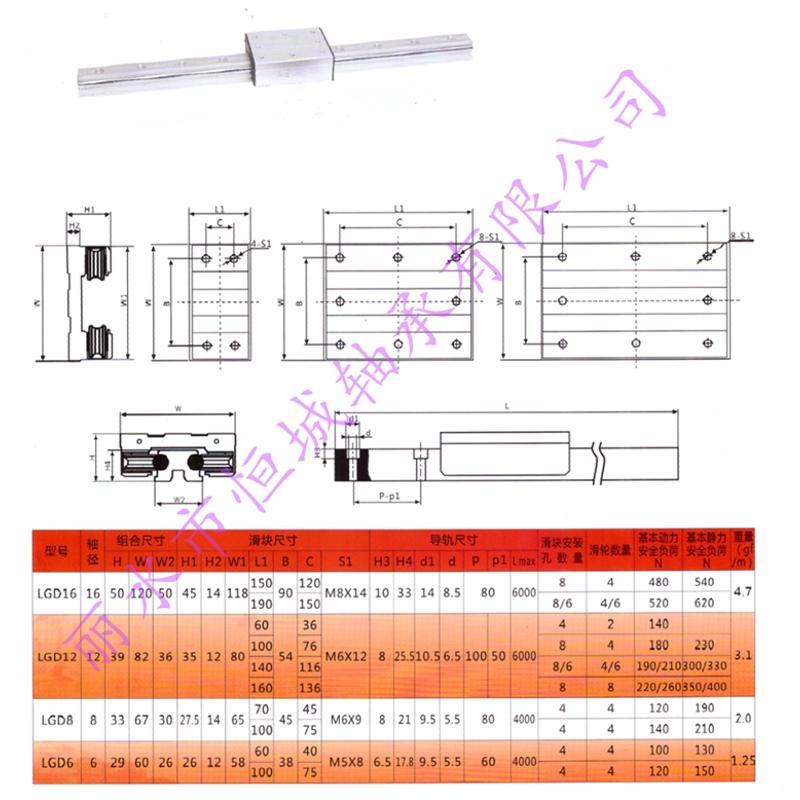 高精密度直线双轴芯导轨LGD12 6 16 滚轮外置 心滑块轴承LGB 光轴